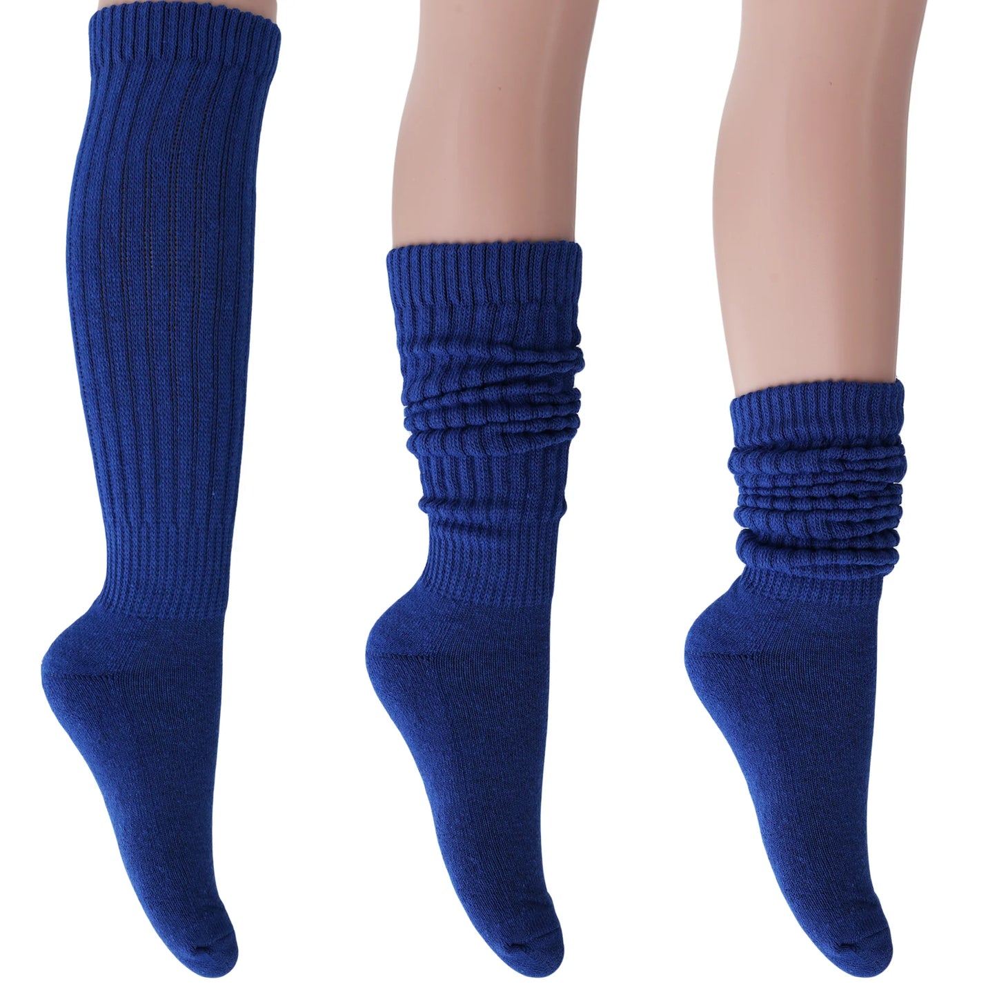 Cozy Cotton Royal Blue Slouch Socks for Women – Knee-High, Fits Shoe Size 5-10