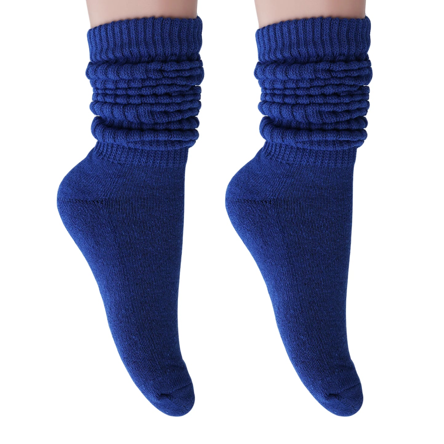 Cozy Cotton Royal Blue Slouch Socks for Women – Knee-High, Fits Shoe Size 5-10