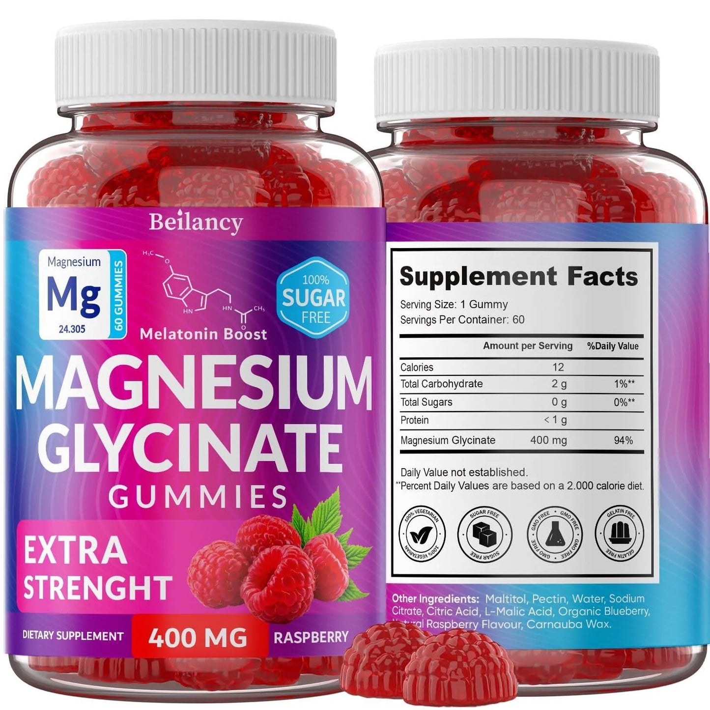 Magnesium Glycinate Gummies 400mg – 60-Day Supply for Better Sleep, Relaxation & Body Support