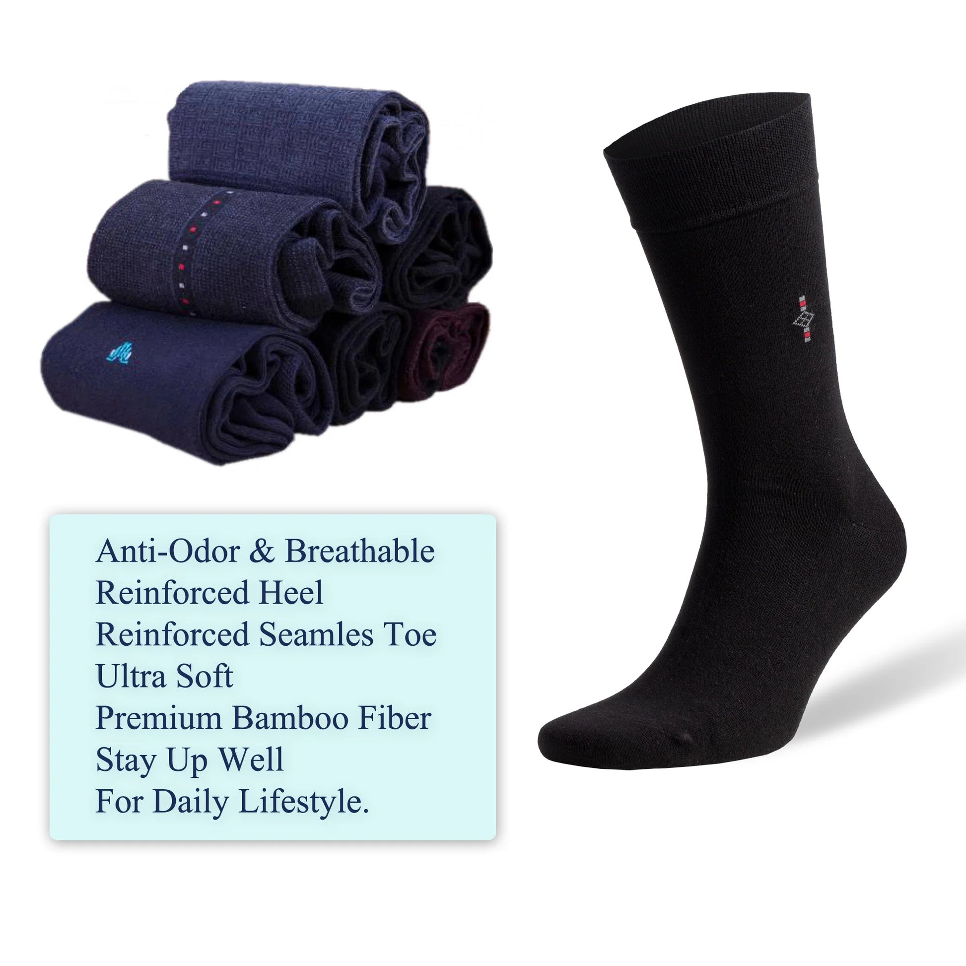 Bamboo Dress Socks for Men – Seamless Toe, Crew Length, Size 8-11.5, by M.O.S