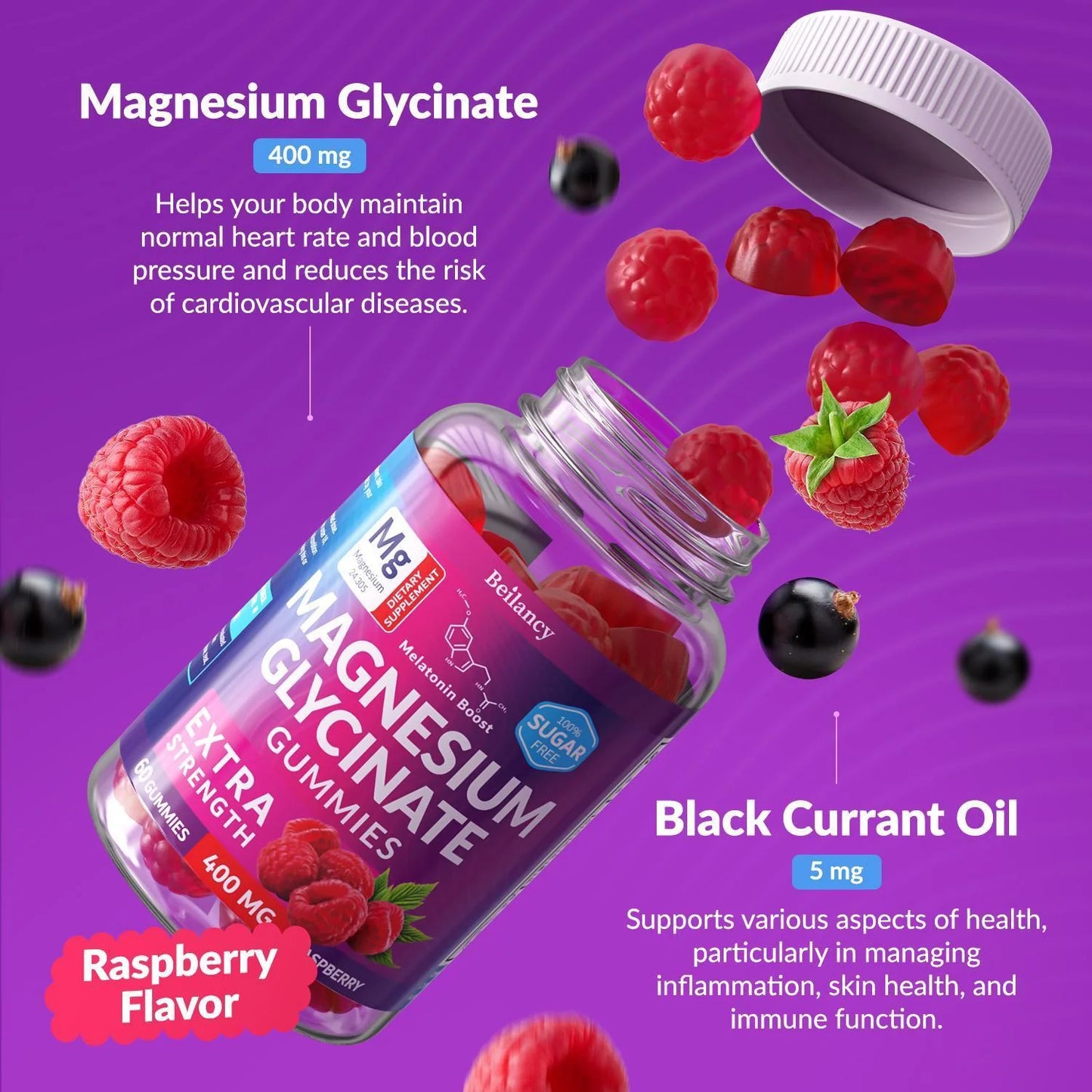 Magnesium Glycinate Gummies 400mg – 60-Day Supply for Better Sleep, Relaxation & Body Support