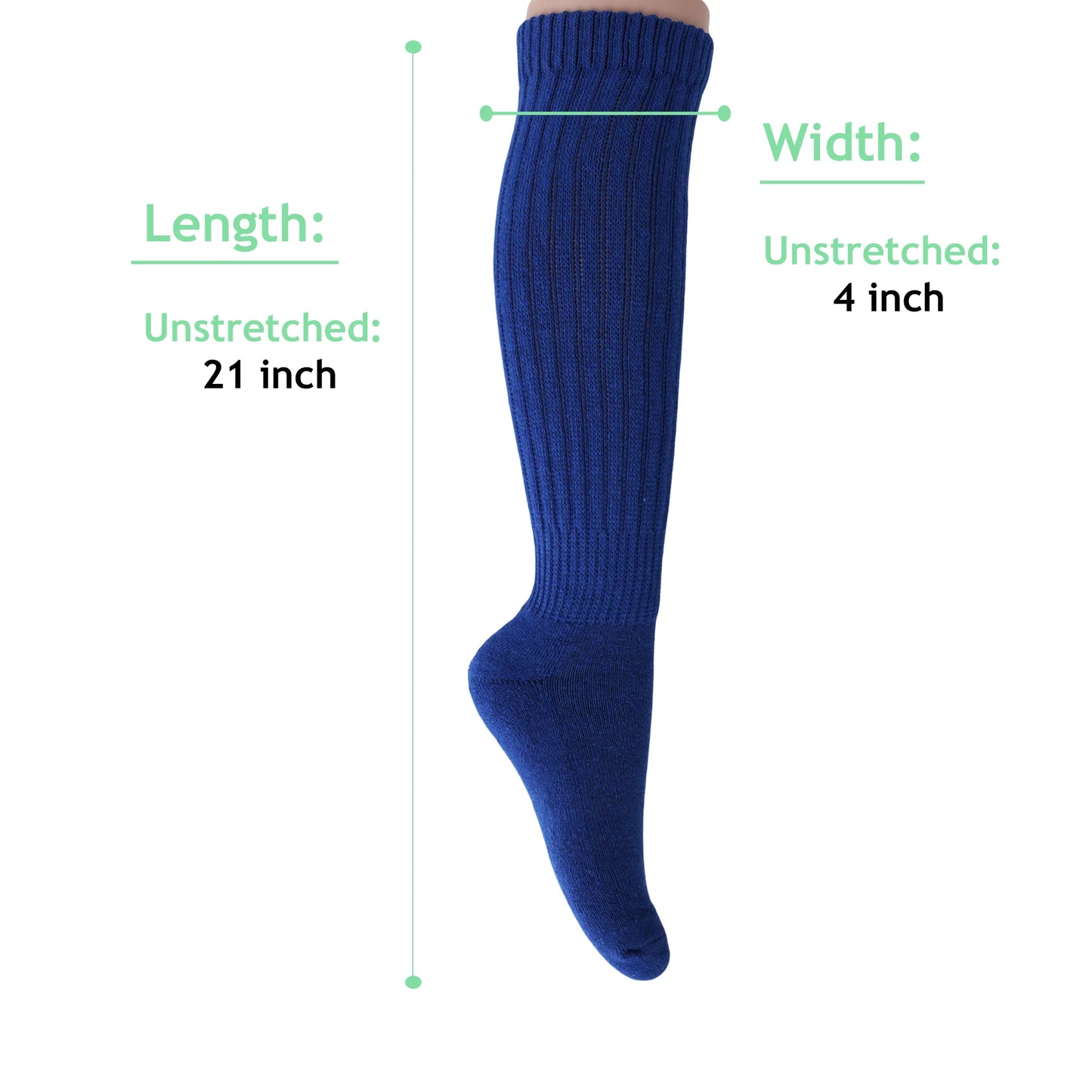 Cozy Cotton Royal Blue Slouch Socks for Women – Knee-High, Fits Shoe Size 5-10